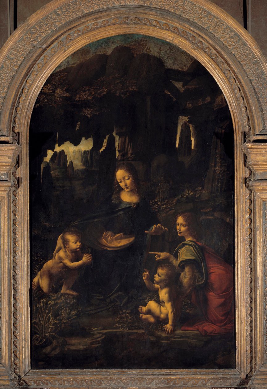 A Szűz, a Gyermek Jézus, Keresztelő Szent János és egy angyal avagy „Szűz a sziklákkal” Leonard de Vinci (Leonardo da Vinci) (1452-1519) festménye 16. század V. 1,99x1,22 m alkotó: Leonardo da Vinci