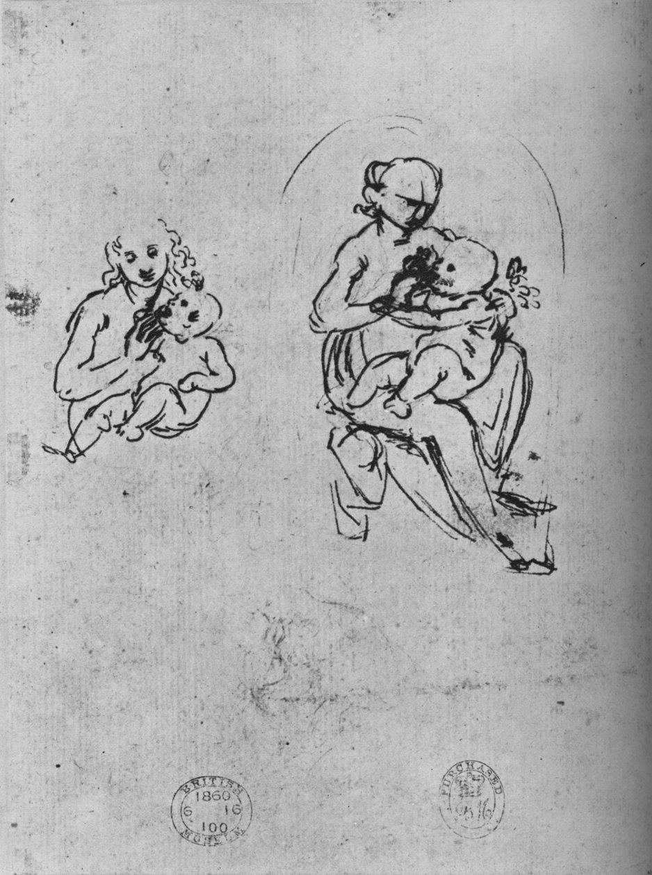 Három tanulmány egy Madonnáról és a gyermekről, c1475, 1945 alkotó: Leonardo da Vinci
