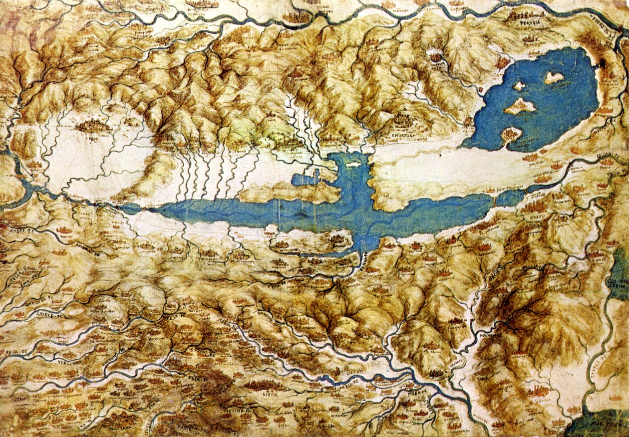 Az Arezzo-síkság és a Val di Chiana körüli vidék topográfiai képe, XVI. század eleje alkotó: Leonardo da Vinci