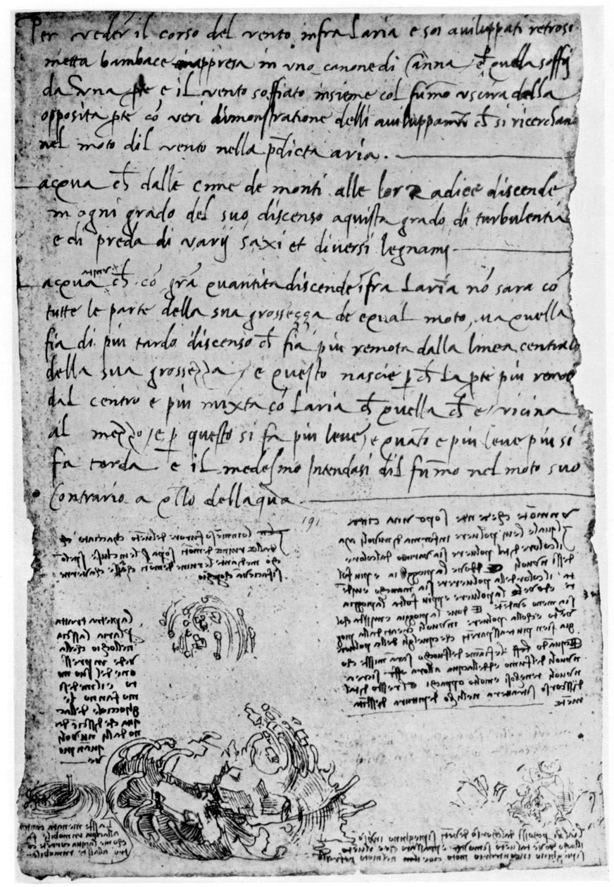 Eldobott kövek és cseppek pályái, 15. század vége vagy 16. század eleje, 1954 alkotó: Leonardo da Vinci