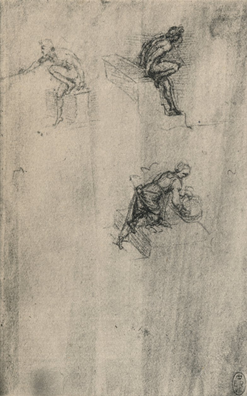 Két ülő akt és egy mosdó nő, c1480 1945 alkotó: Leonardo da Vinci