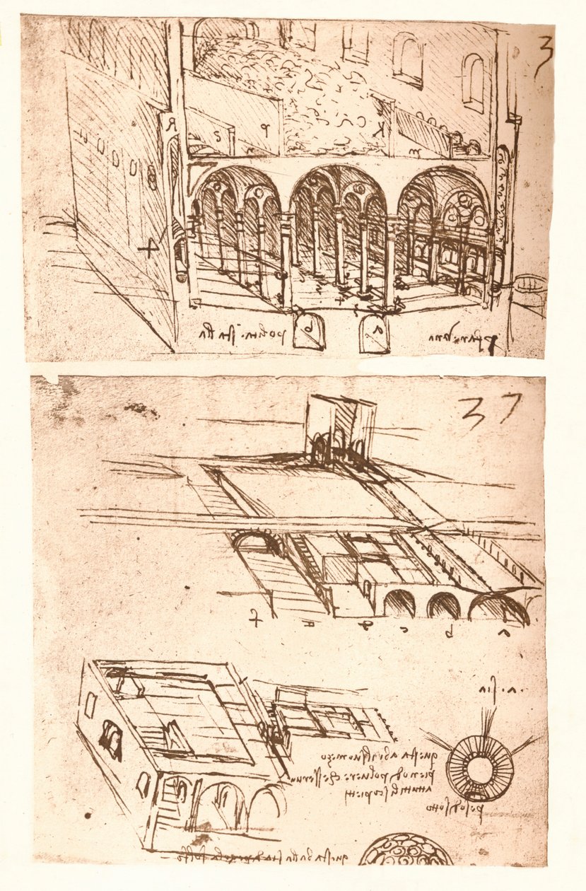 Két építészeti rajz, c1472-c1519 1883 alkotó: Leonardo da Vinci