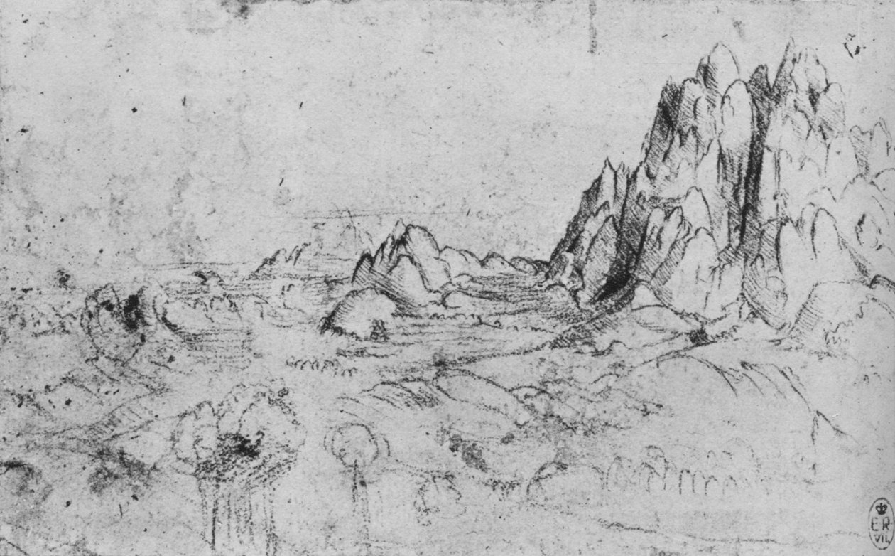 Kilátás a hegységre, c1480 1945 alkotó: Leonardo da Vinci