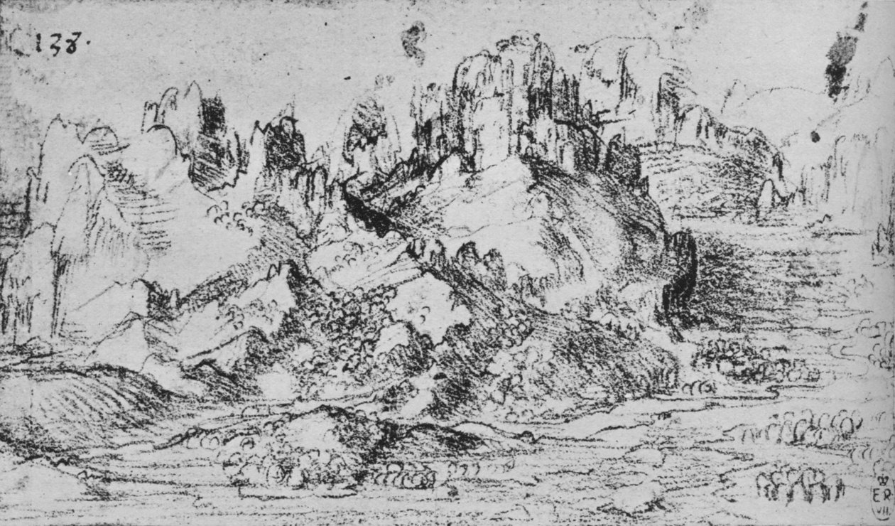Kilátás egy völgyre, hegyekkel a túloldalon, c1480 1945 alkotó: Leonardo da Vinci