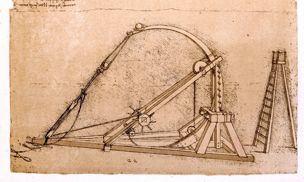 Hadigépezet: Leonard de Vinci (Leonardo da Vinci) katapulttanulmánya (1452 - 1519). alkotó: Leonardo da Vinci
