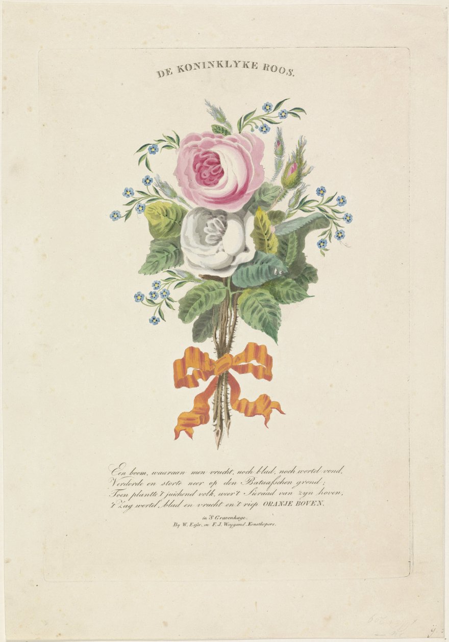 Rózsa sziluett portrékkal I. Vilmos Frederik holland királyról, Porosz Vilmosról, gyermekeikről, szüleiről és nővéréről alkotó: Leonardus Schweickhardt