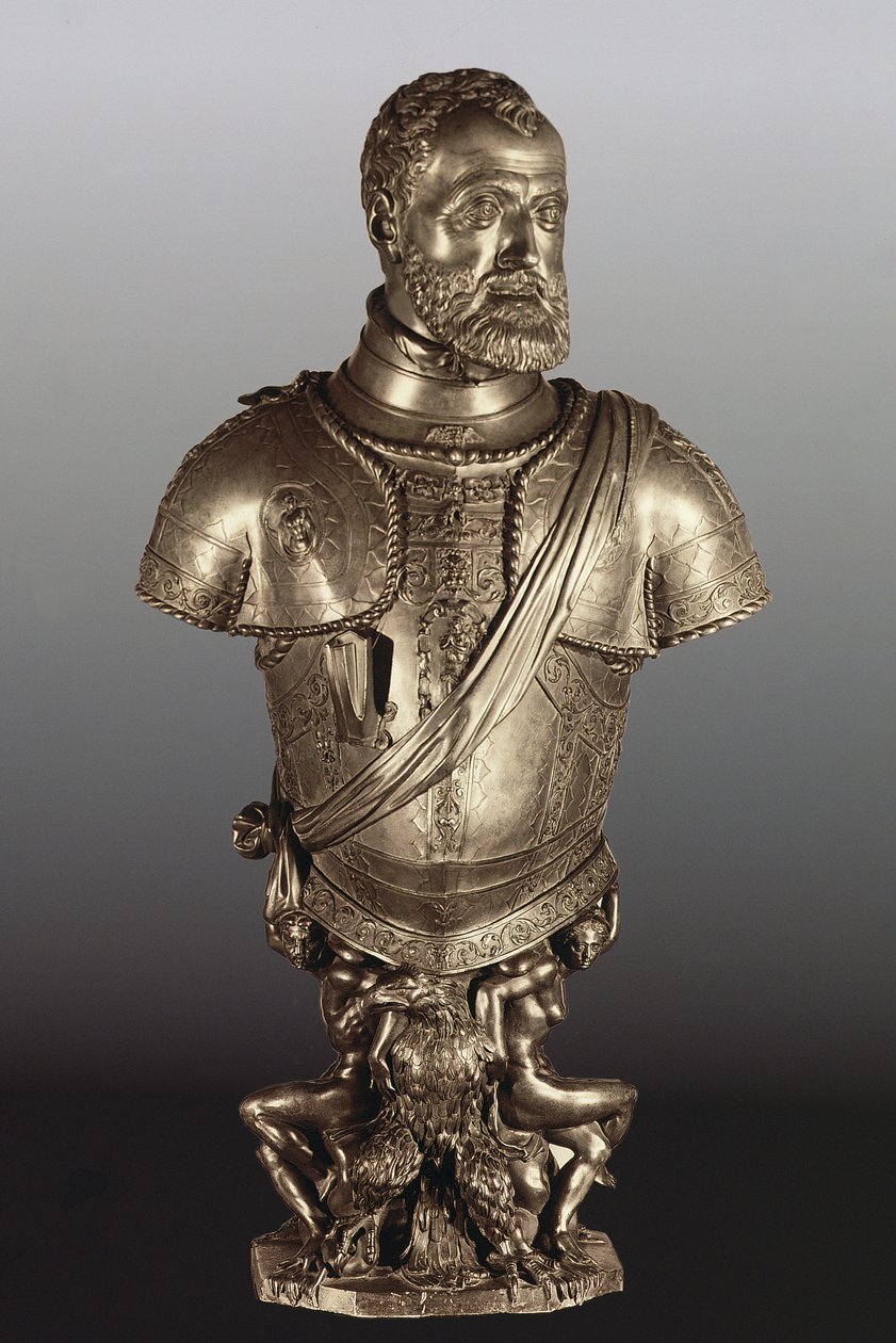 V. Károly római római császár (1500-58) arcképe mellszobra (bronz) alkotó: Leone Leoni