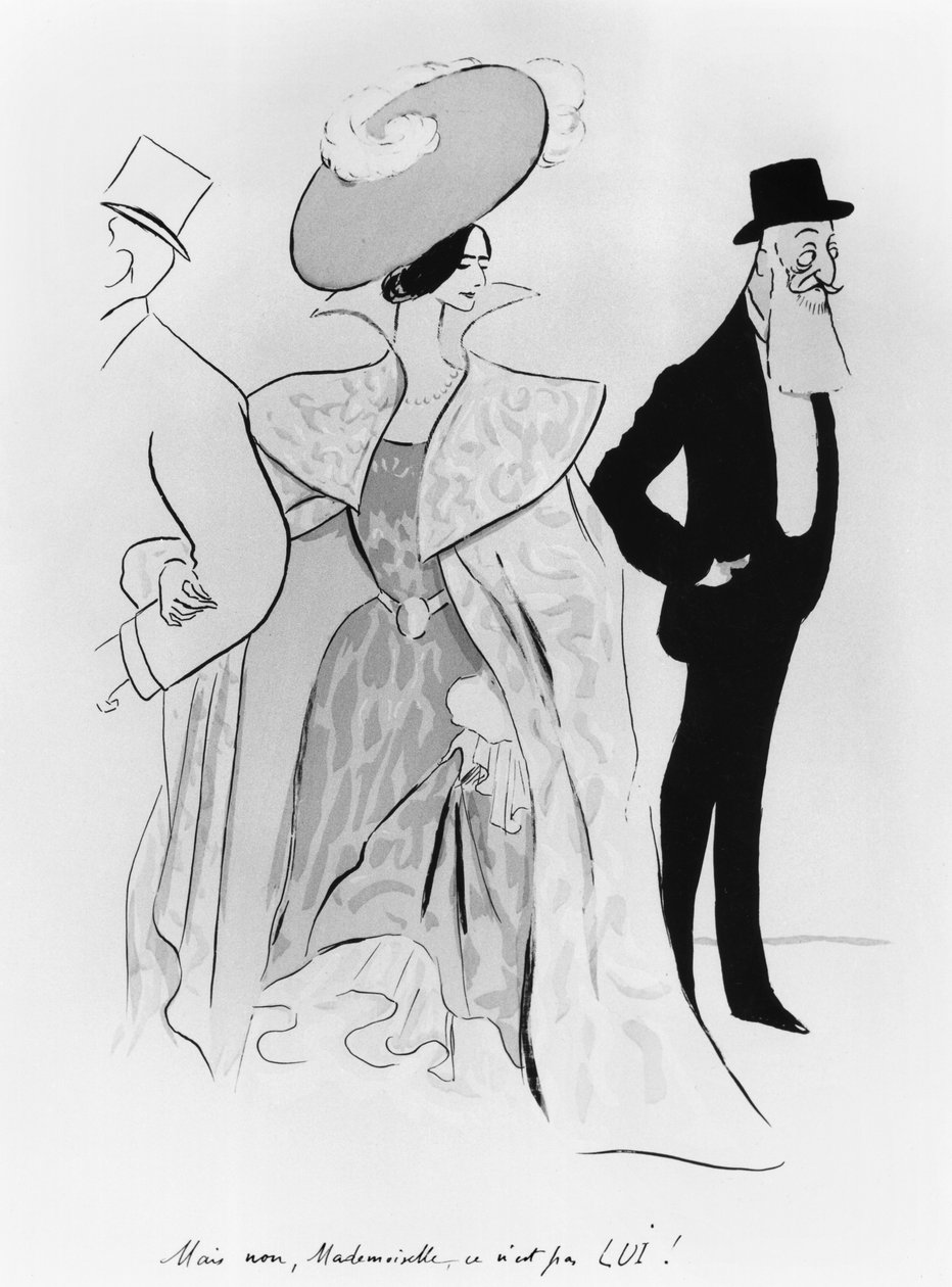 II. Lipót (1835-1909) és Cleo de Merode (1873-1966) karikatúrája alkotó: Leonetto Cappiello