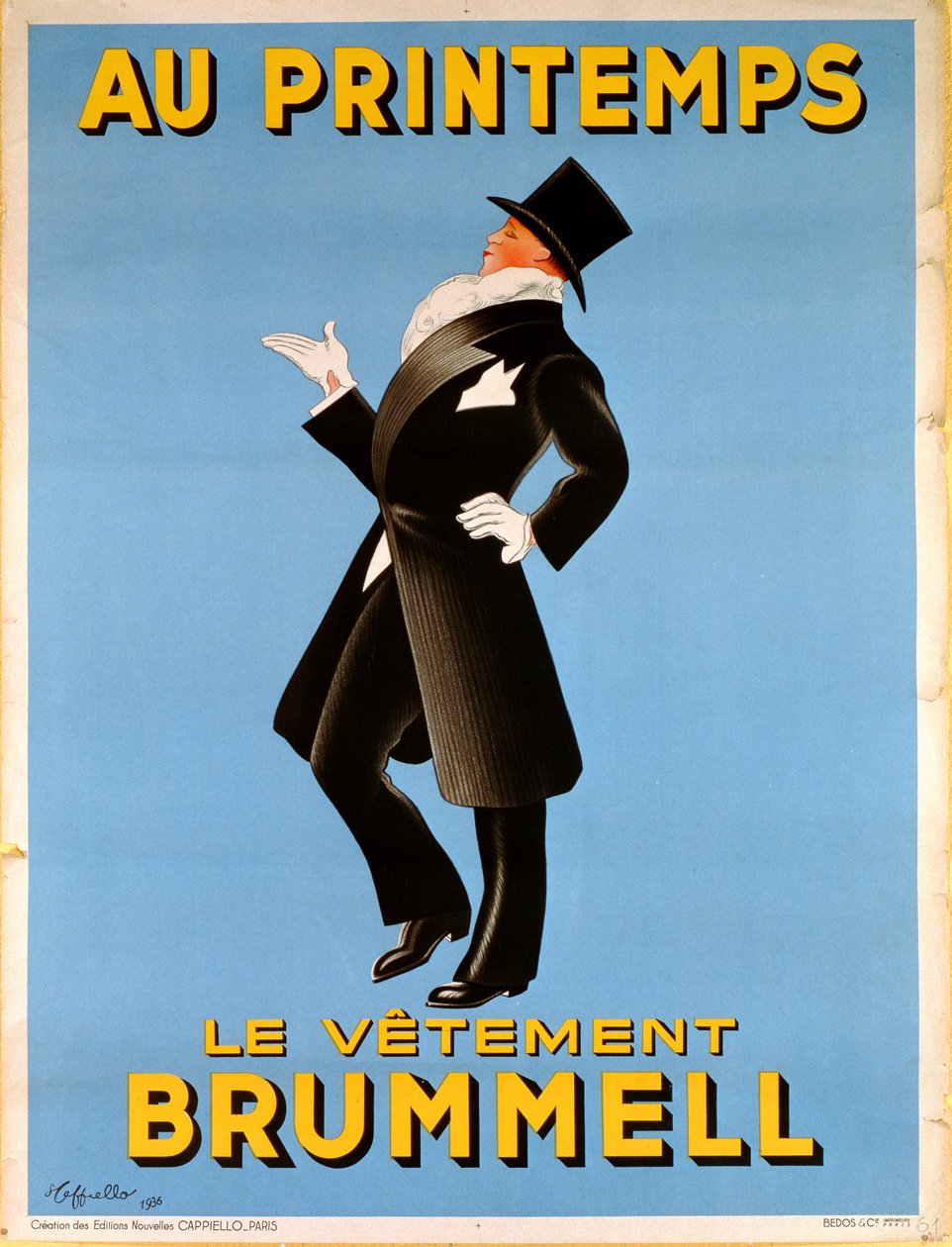 „Brummel” férfiruházatot reklámozó plakát a „Printemps” áruházban, 1936 alkotó: Leonetto Cappiello