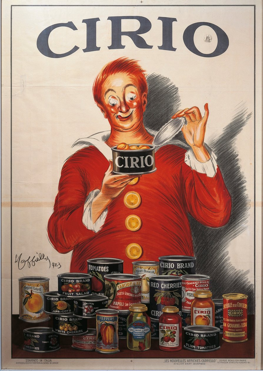 A Cirio élelmiszerkonzerv reklámja, Leonetto Cappiello (1875-1942), illusztráció alkotó: Leonetto Cappiello