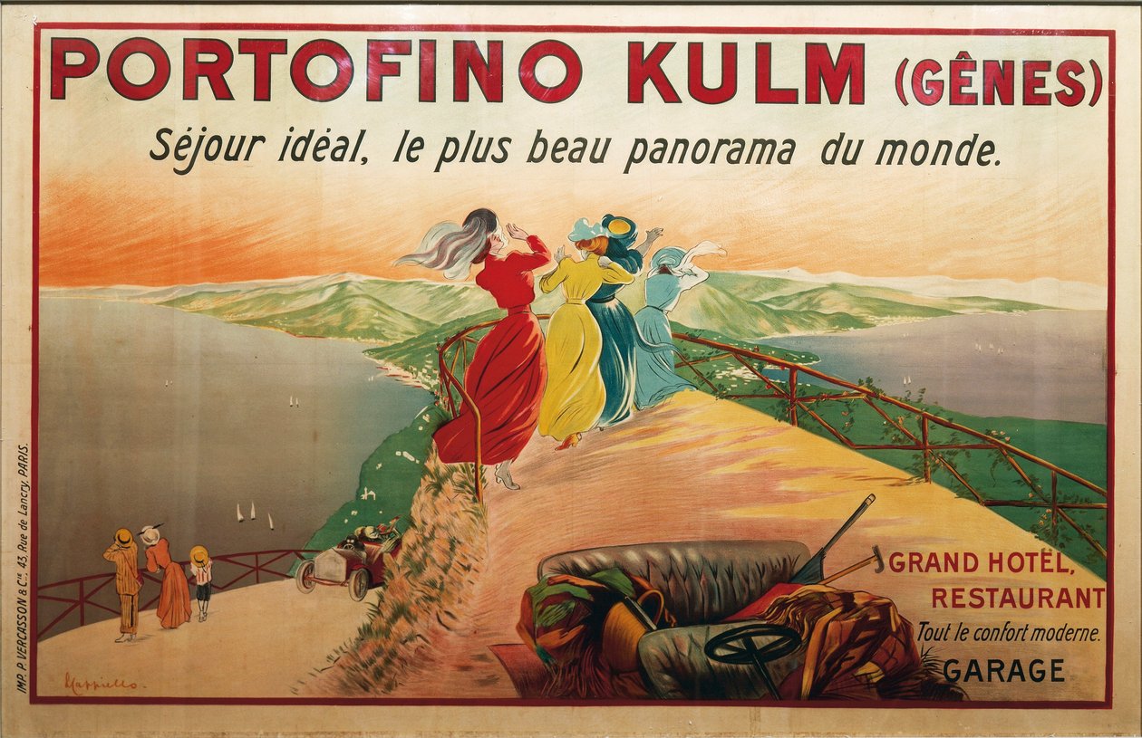 A Portofino hote, Portofino Kulm hirdetése, Leonetto Cappiello illusztrációja, plakát alkotó: Leonetto Cappiello