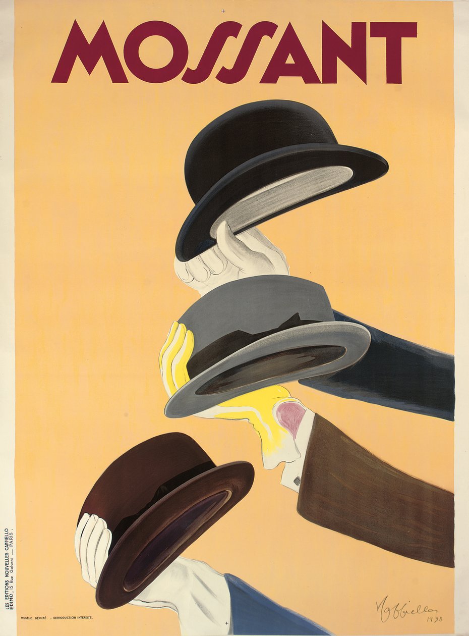 Reklámplakát Mossant kalapokhoz, 1938 alkotó: Leonetto Cappiello