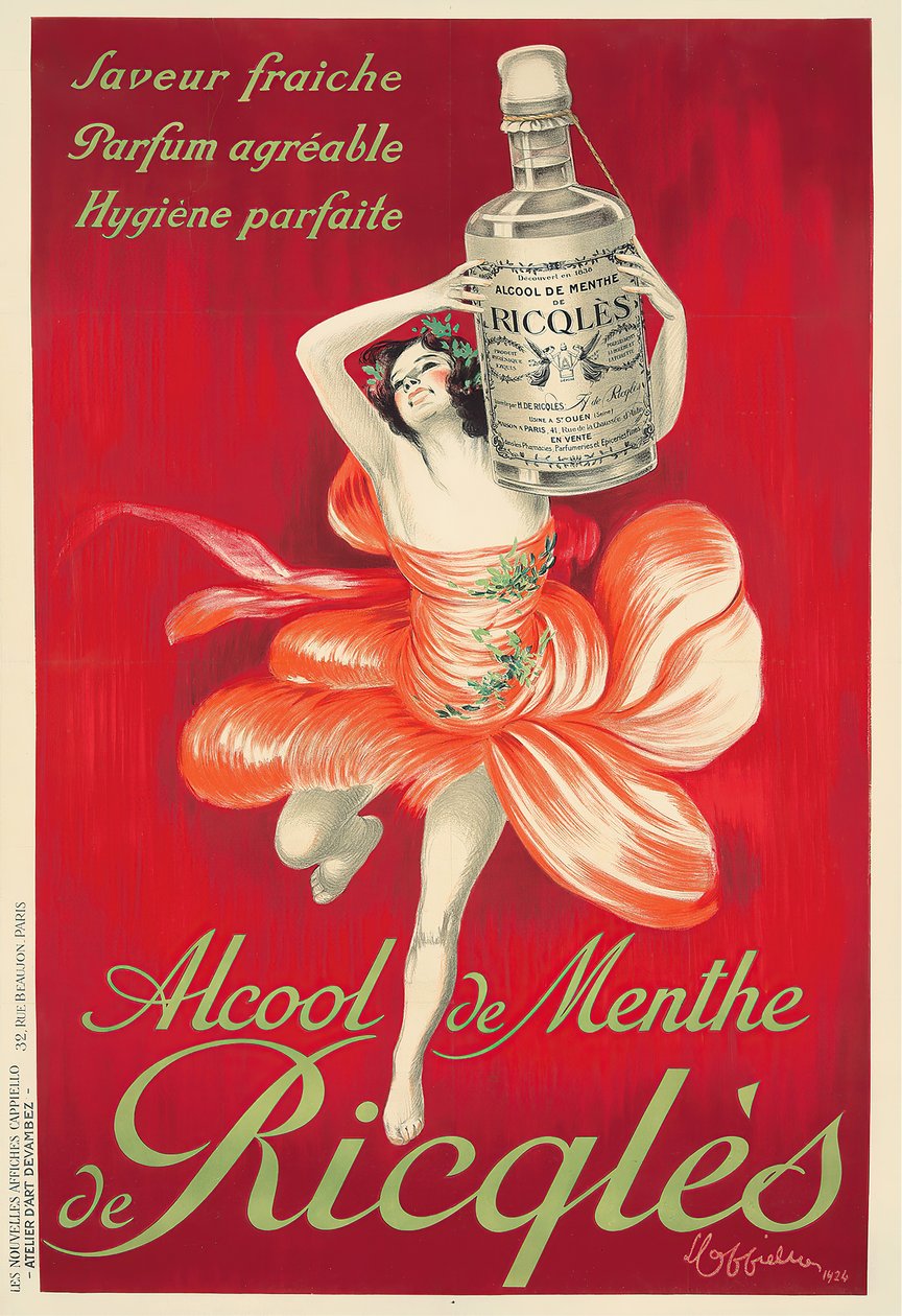 Menta alkohol, Ricqlès, 1924. alkotó: Leonetto Cappiello