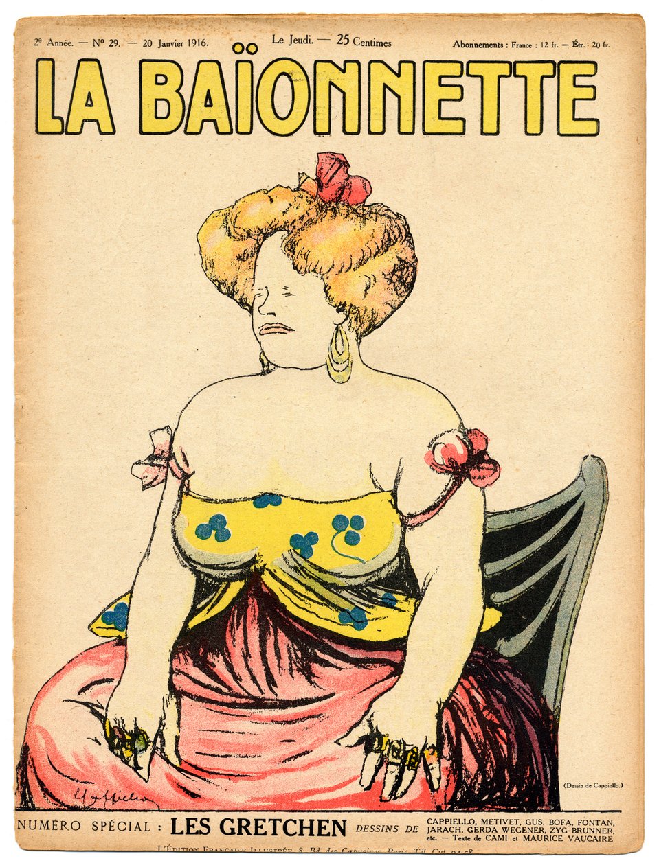 A „La Baionnette” címlapja, színekben szatirikus alkotó: Leonetto Cappiello