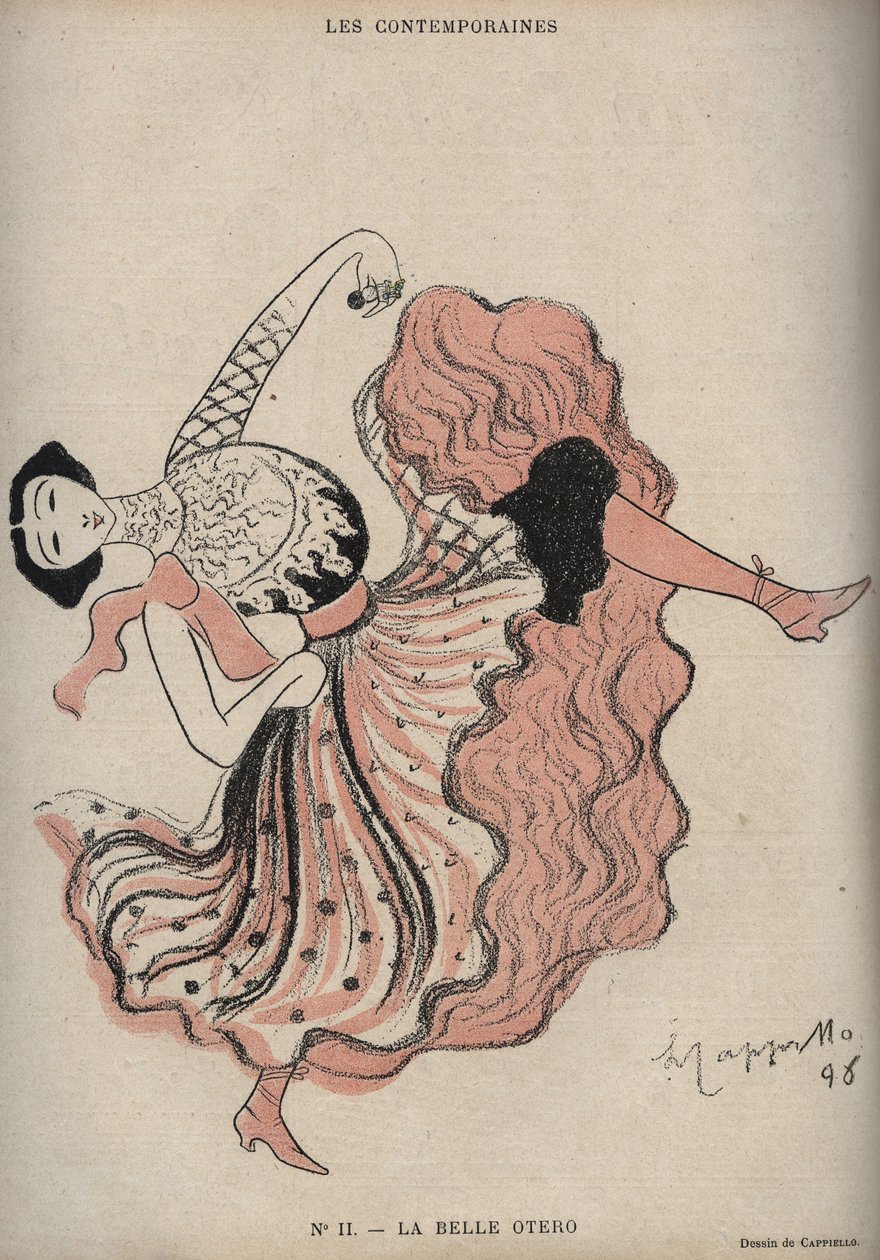 Caroline (La Belle) Otero (1868-1965), spanyol táncosnő és kurtizán portréja – Leonetto Cappiello (1875-1942) rajza az 1898-as „The Rire”-ben alkotó: Leonetto Cappiello
