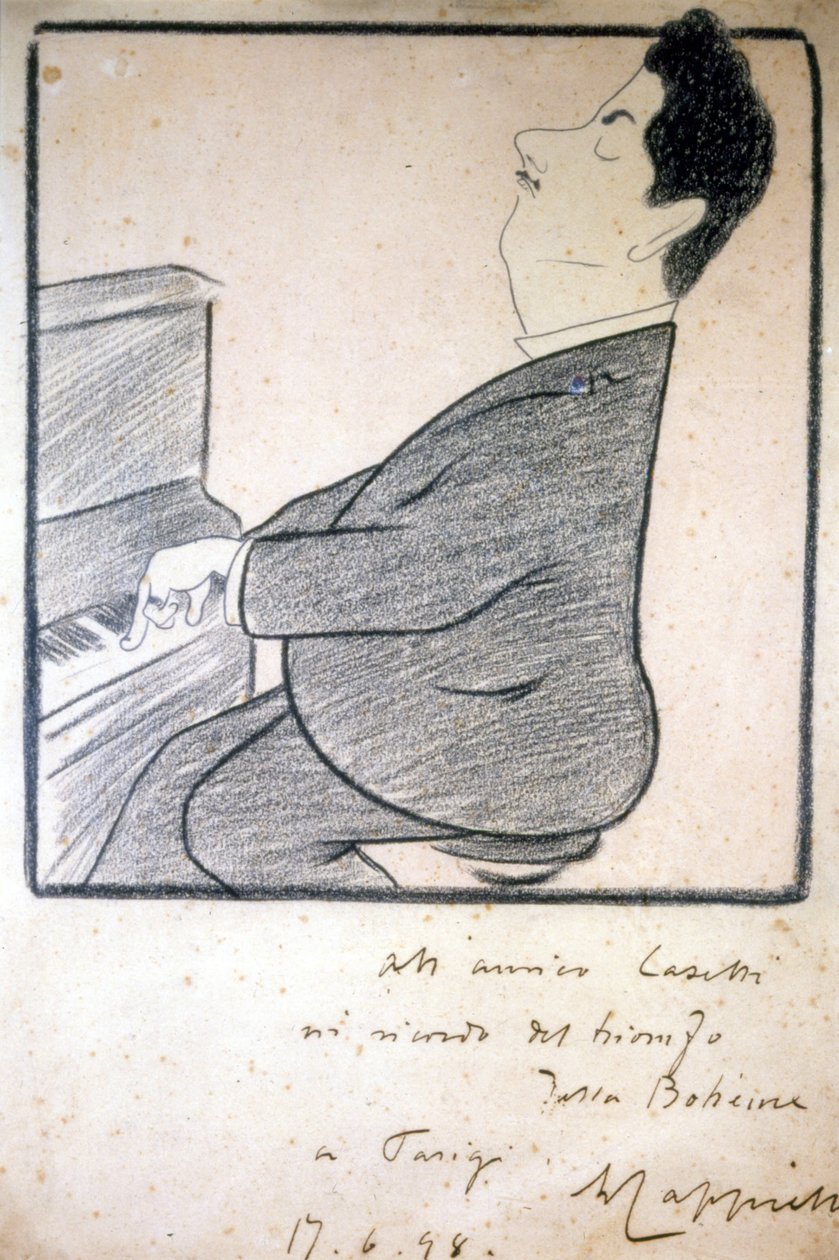 Giacomo Puccini (1858-1924) olasz zeneszerző portréja. Leonetto Cappiello karikatúrája. alkotó: Leonetto Cappiello