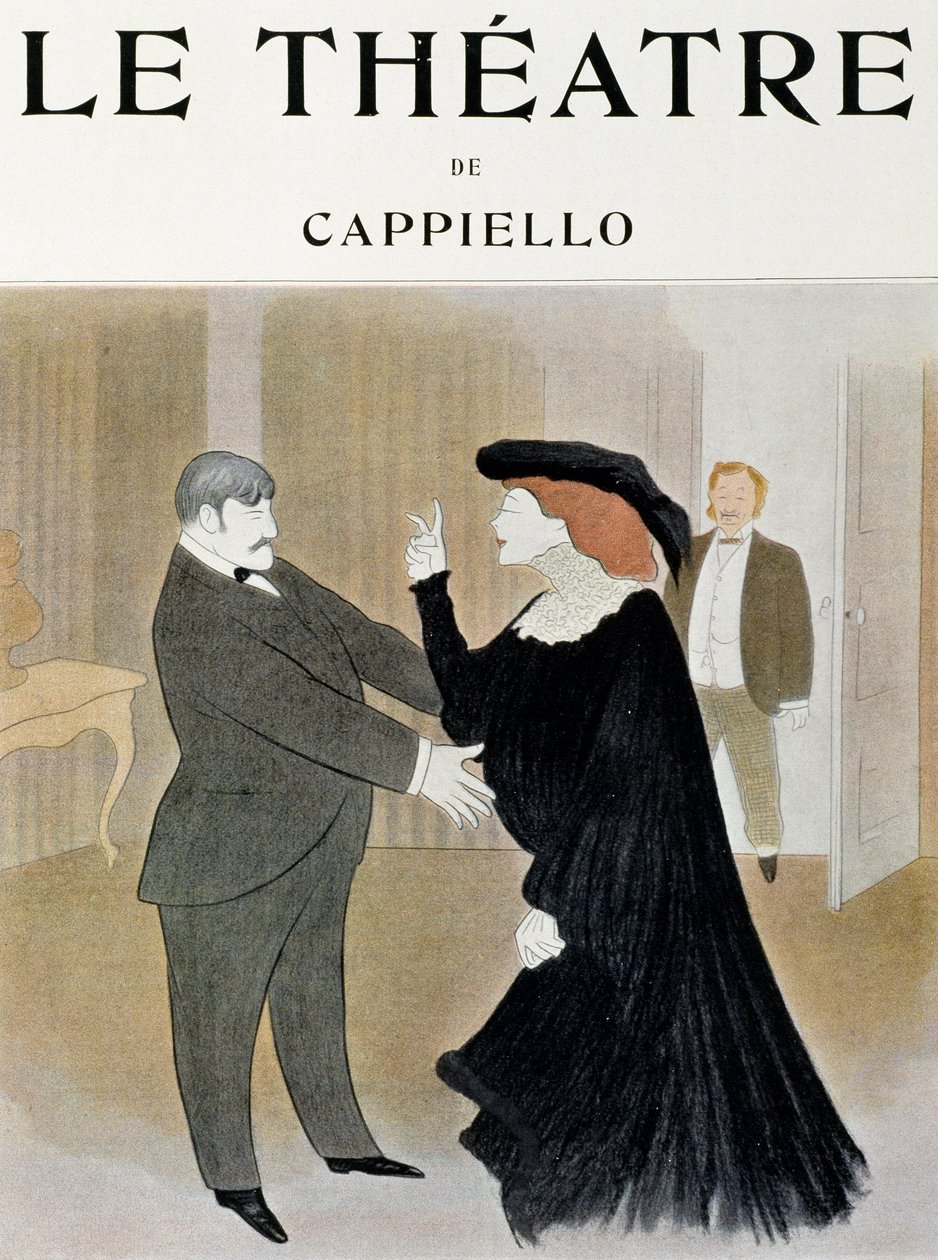 A színészek Lucien Guitry (1860-1925) és Jane Harding a La Chatelaine egyik jelenetében, a párizsi Renaissance Theatre-ben - a Theatre folyóirat címoldala, 1903. április, Párizs (Nyomtatott) alkotó: Leonetto Cappiello