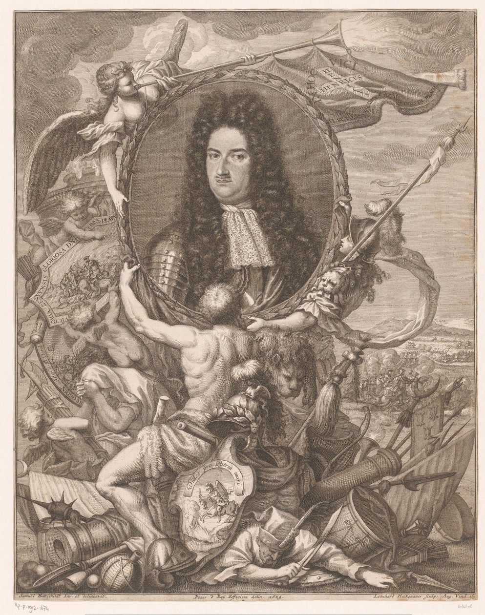 Savoyai Eugéniusz portréja allegorikus alakokkal alkotó: Leonhard Heckenauer