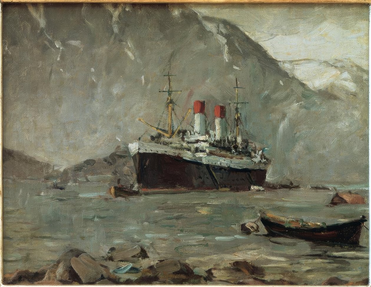 Hamburg-Süd személyszállító gőzhajó egy norvég fjordban alkotó: Leonhard Sandrock