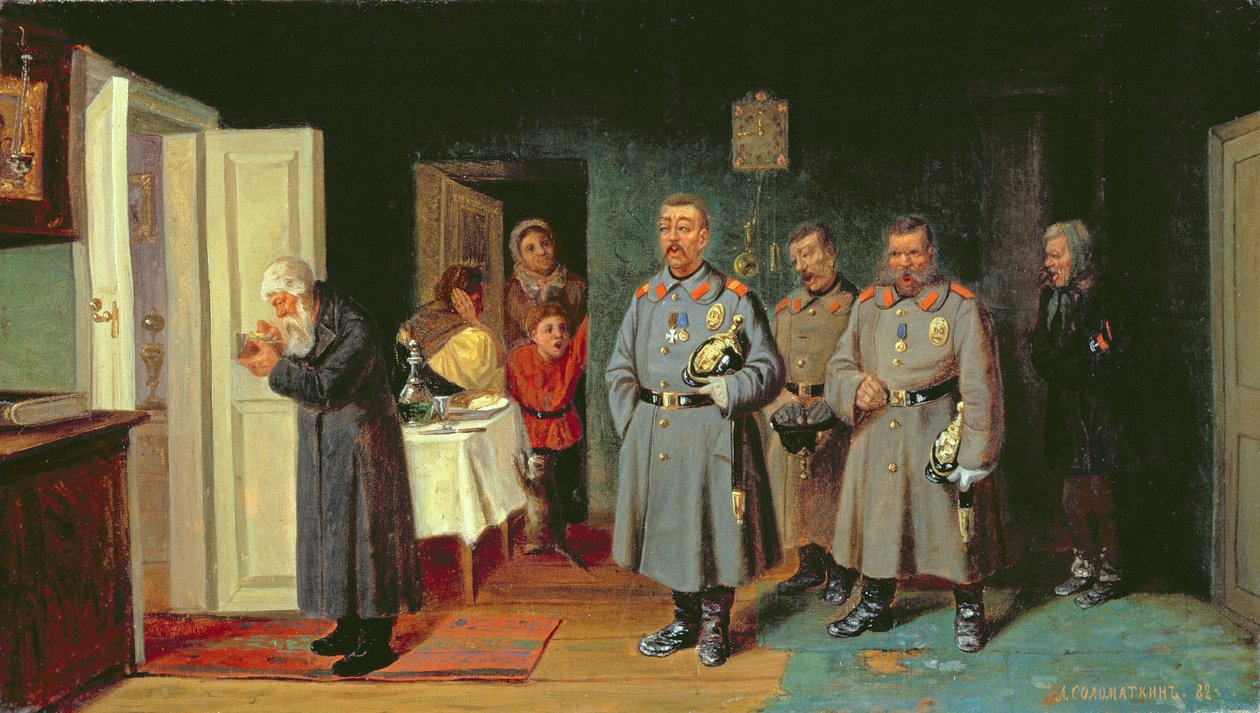 Dalokat éneklő rendőrök, 1867 alkotó: Leonid Ivanovich Solomatkin