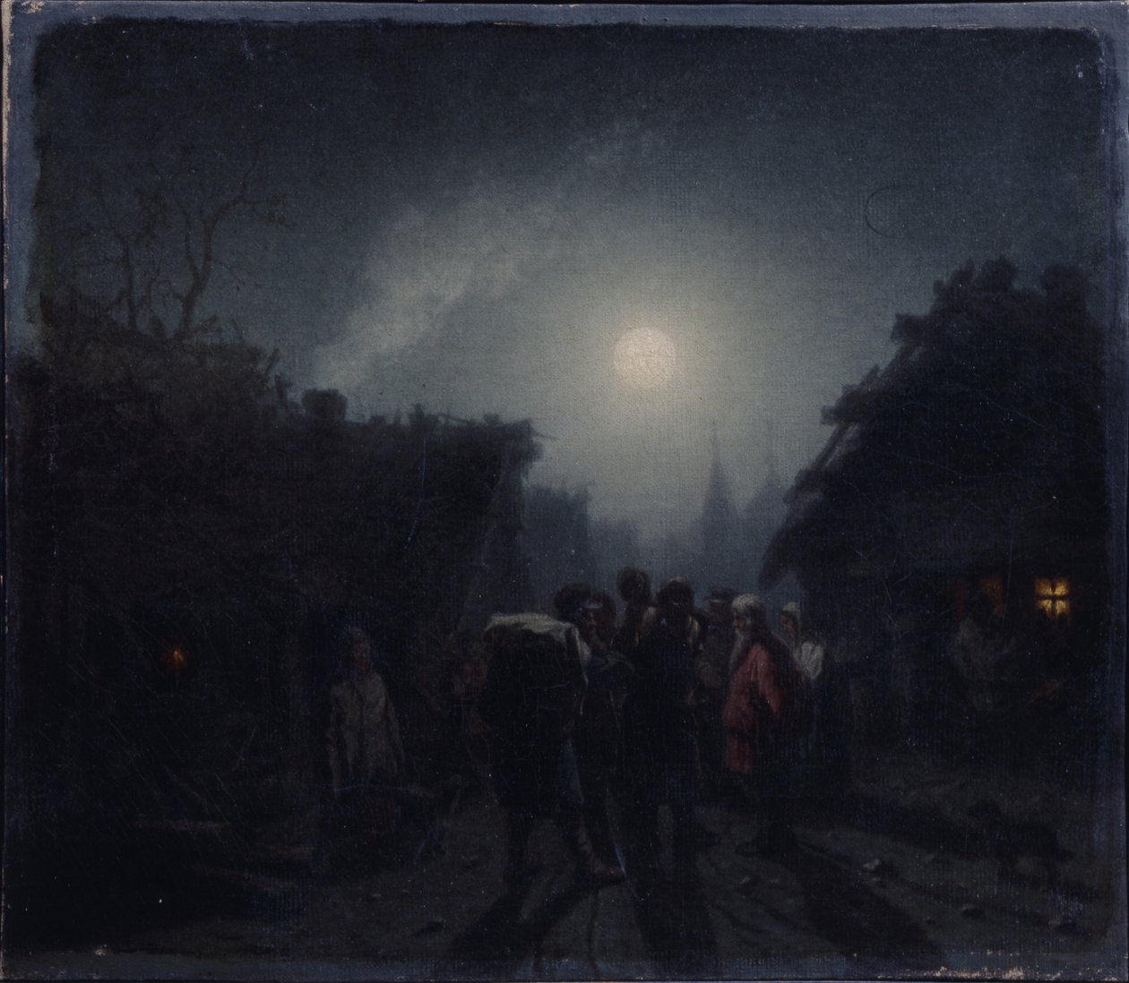 Taverna előtt. Éjszakai jelenet, 1860-1870 alkotó: Leonid Ivanovich Solomatkin