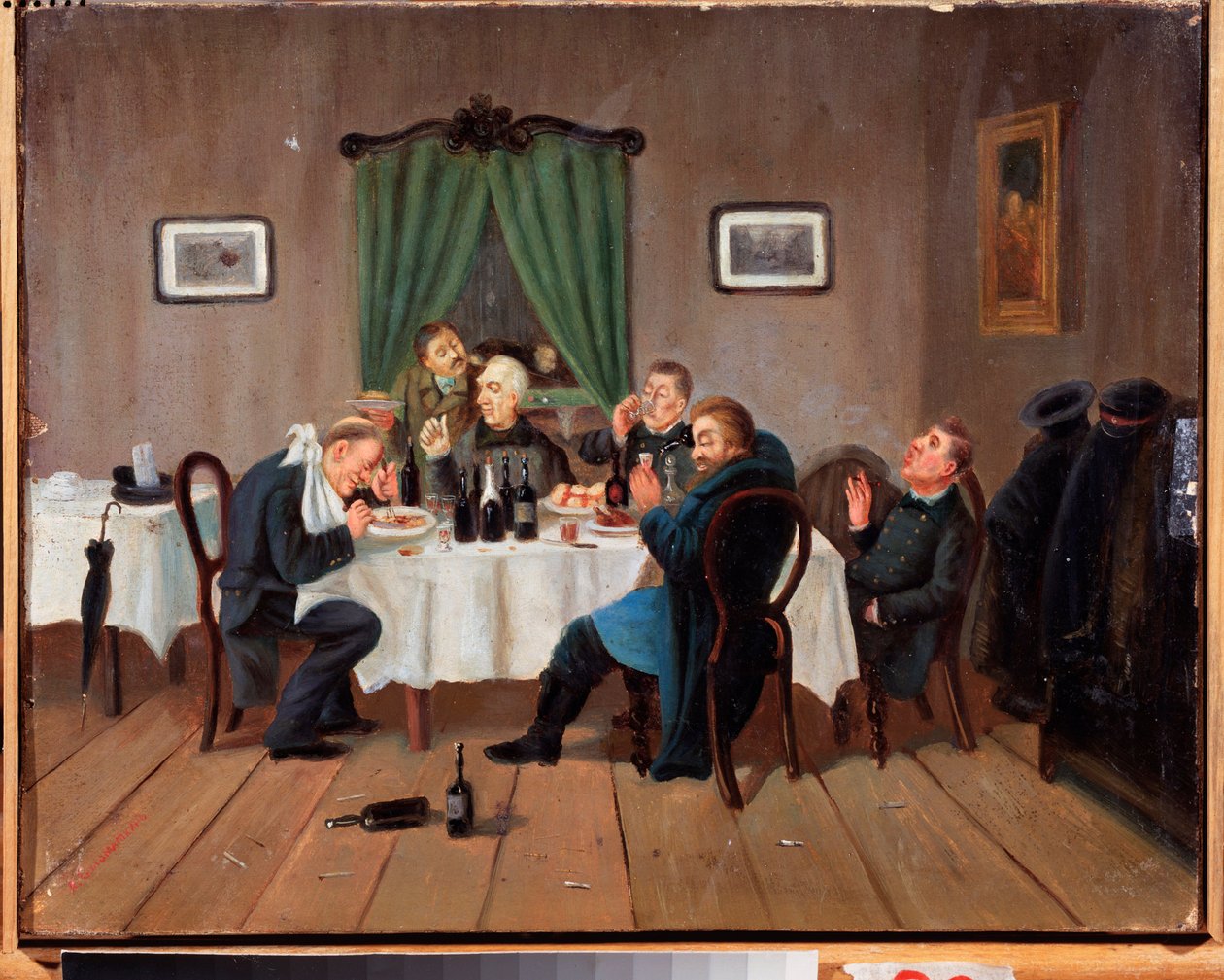 Egy kocsmában. Leonyid Ivanovics Solomatkin (1837-1883) festménye, olaj, vászon. orosz művészet alkotó: Leonid Ivanovich Solomatkin