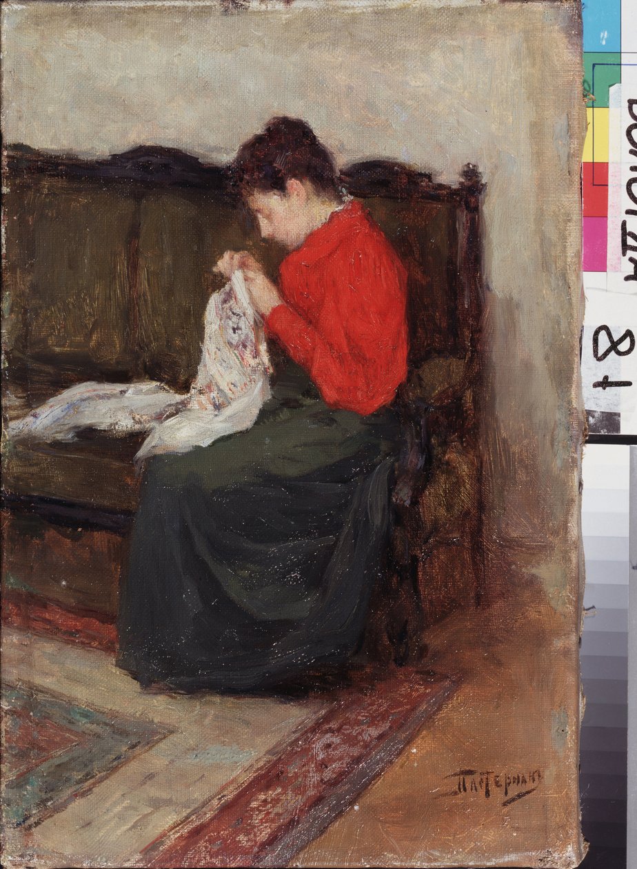 Munkában. Leonyid Oszipovics Paszternak (1862-1945) festménye, olaj, vászon. 19-20. századi orosz művészet, modern művészet. Regionális Művészeti Galéria, Vologda (Oroszország). alkotó: Leonid Osipovic Pasternak