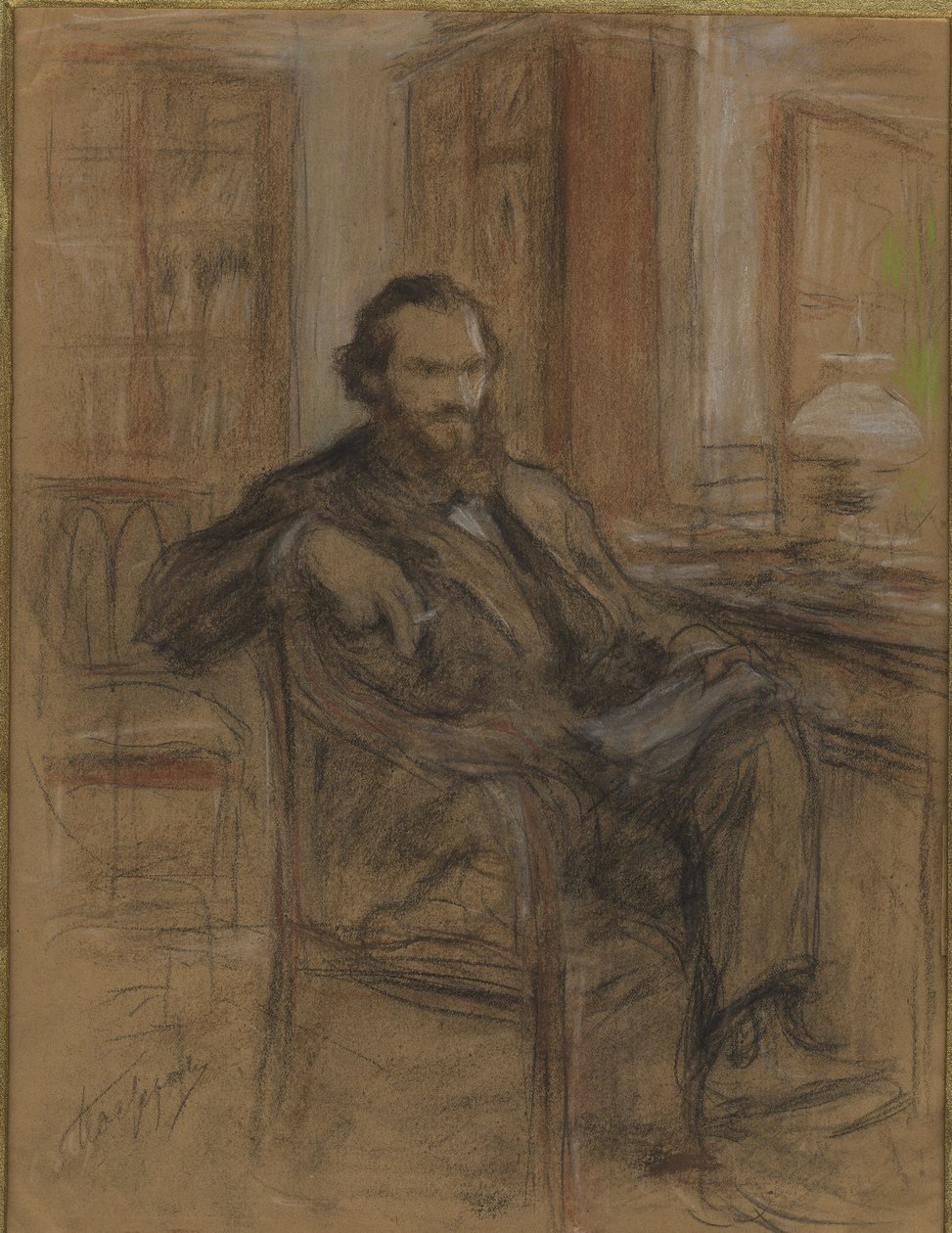 Lev Tolsztoj a Háború és béke, 1893-1903 című regény munkája során. alkotó: Leonid Osipovich Pasternak