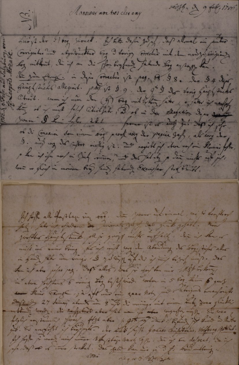 Leopold Mozart levele, amelyben tájékoztatta J.J. Lotter fia, Amadeus Mozart születéséről, 1756. február 9-én alkotó: Leopold Mozart