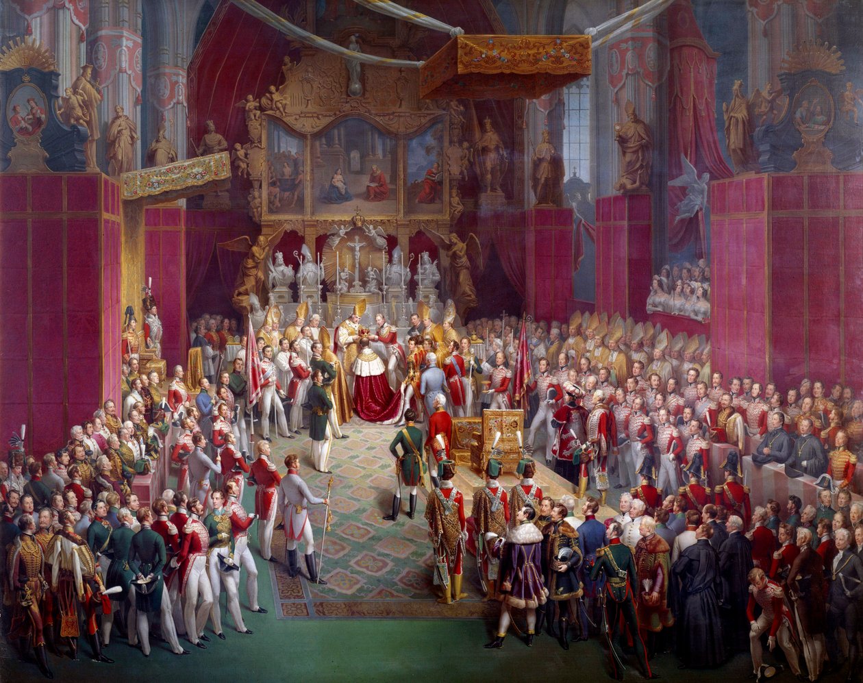 I. Ferdinánd osztrák császár (1793-1875), egyben bohém király megkoronázása V. Ferdinánd néven a Prágai Szent Fiú katedrálisában Leopold Bucher festménye (1797-1858 után) 1836 Prága, Nemzeti Galéria - I. Ferdinánd császár az Aus alkotó: Leopold Bucher