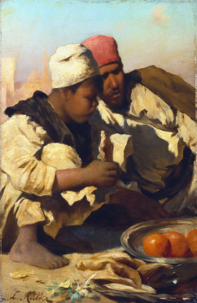 „A kairói piacon ülő arabok”, 1854-1892 alkotó: Leopold Carl Muller