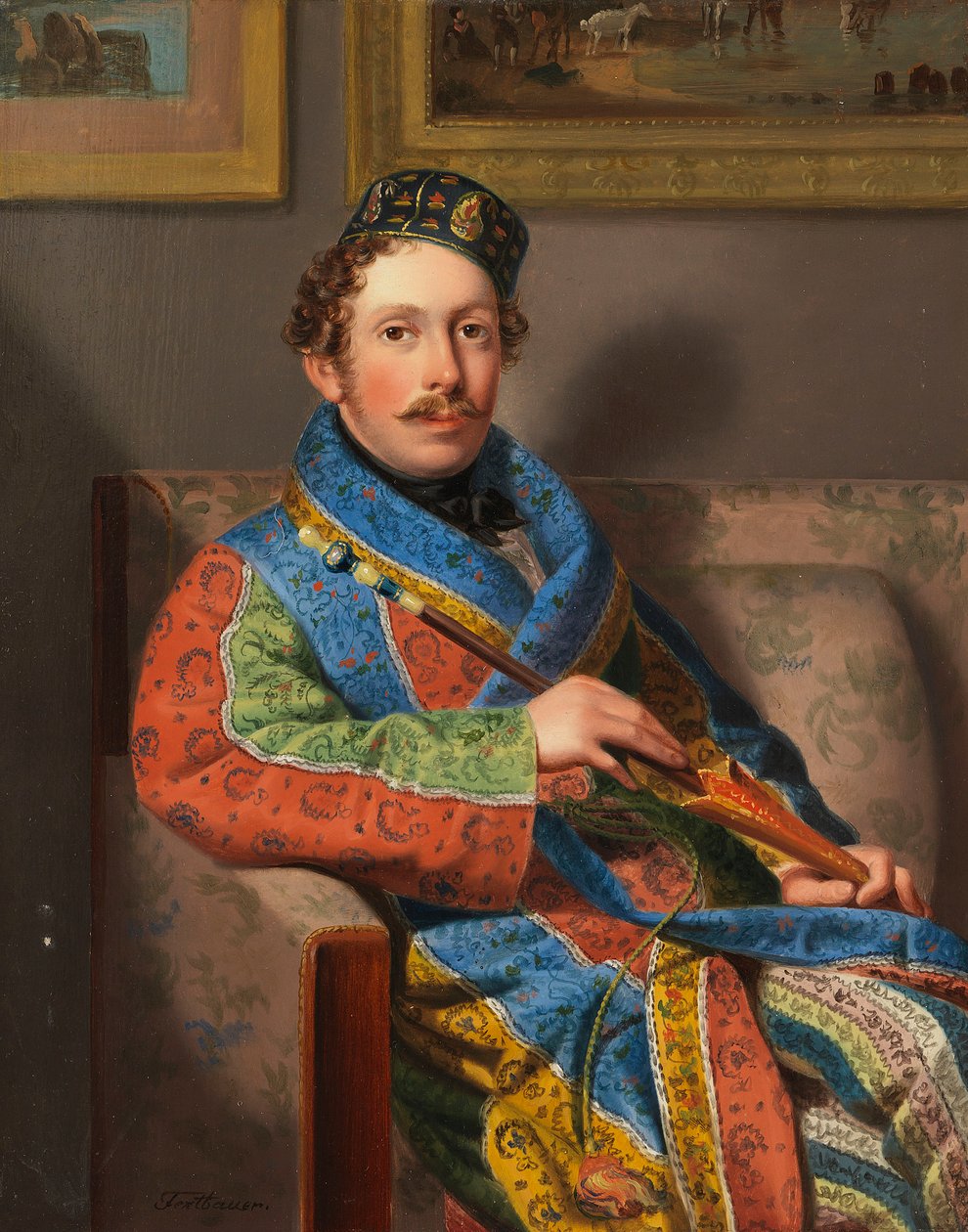 Fiatal úriember dohányzóruhában, 1830. alkotó: Leopold Fertbauer