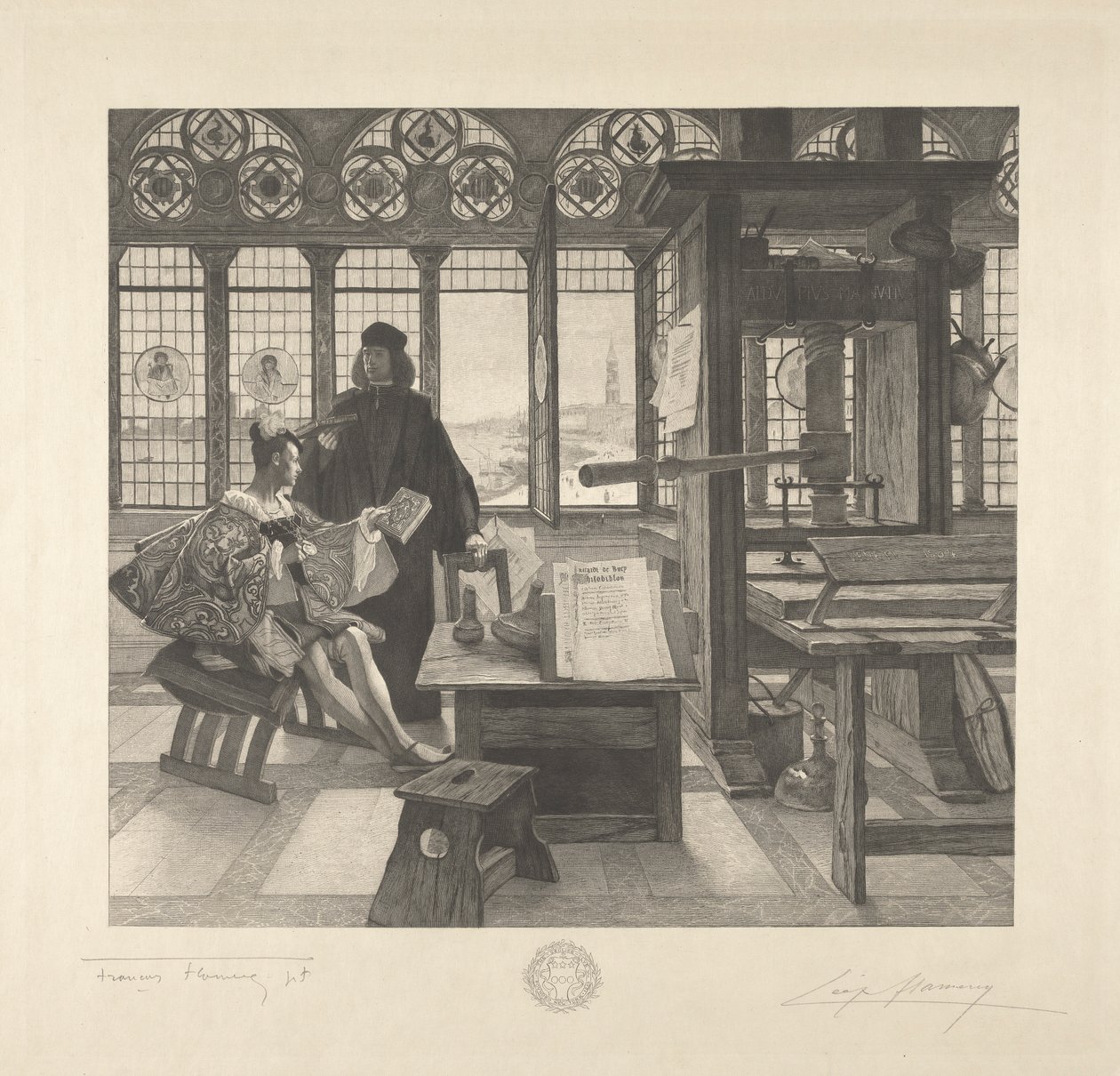 Grolier az Aldus Manutius nyomtatóval alkotó: Leopold Flameng