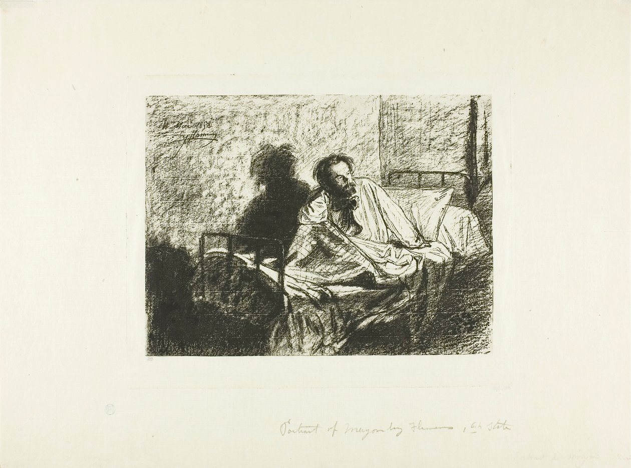 Az ágyban ülő Charles Meryon portréja alkotó: Leopold Flameng