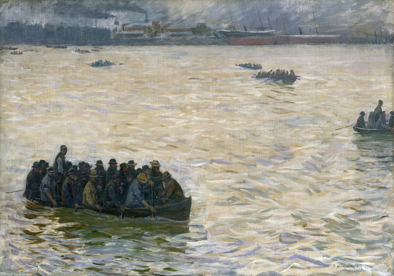 Hajógyári munkások hazatérve az Elbán, 1894 alkotó: Leopold Karl Walter von Kalckreuth