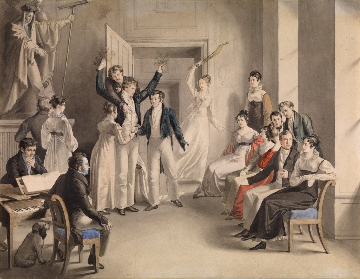 Franz Schubert 1797-1828. A schubertiak társasjátéka Atzenbruggban, 1821 alkotó: Leopold Kupelwieser