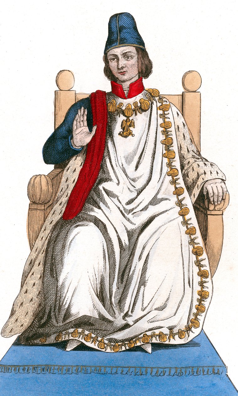 XI. Lajos francia király Saint Michel rendi öltönyt visel alkotó: Leopold Massard