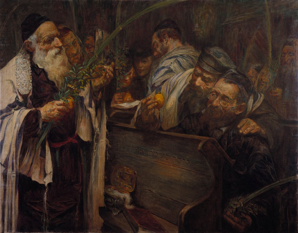 Sukkot a zsinagógában (olaj, vászon) alkotó: Leopold Pilichowski