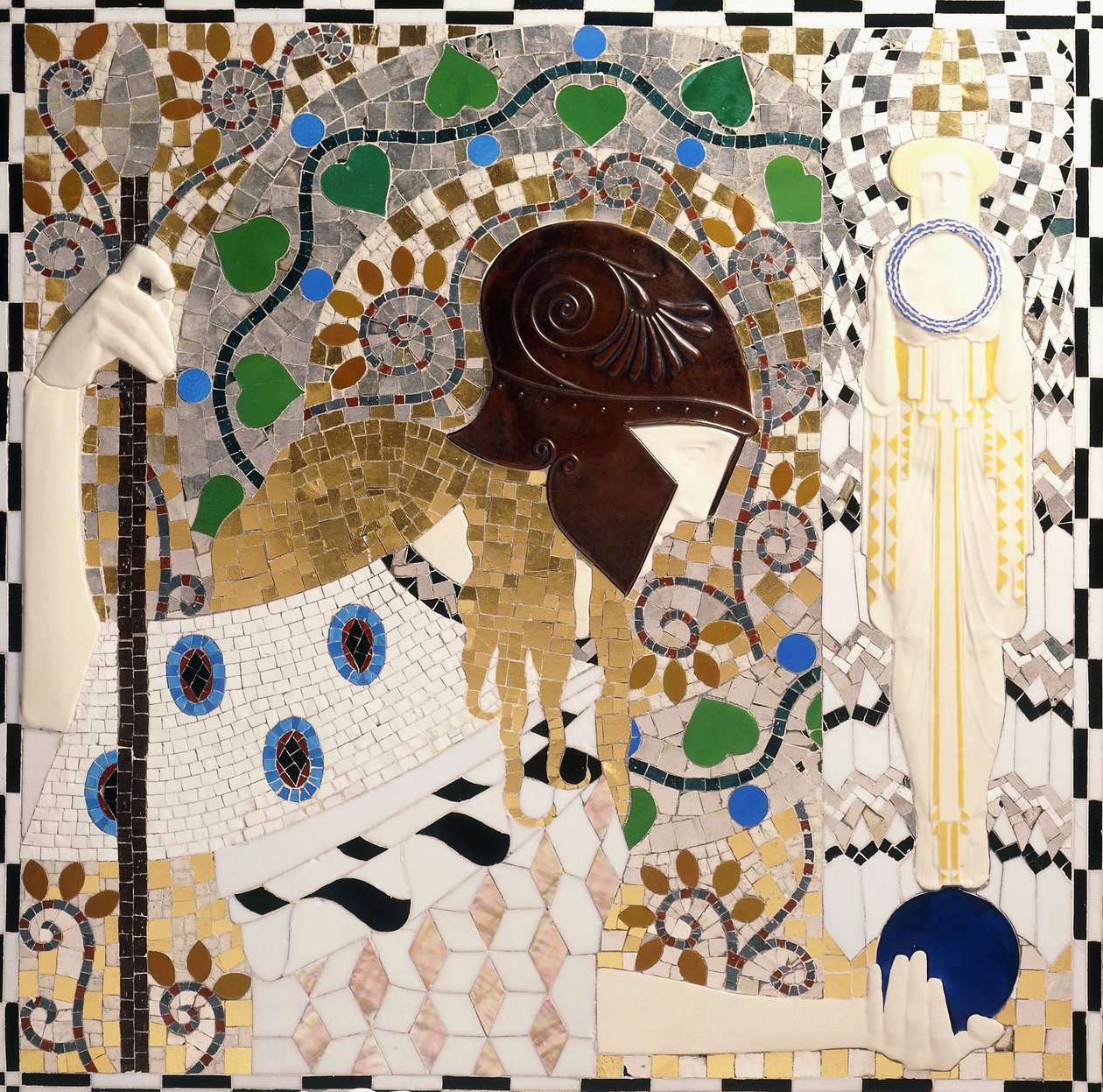 Pallas Athéné (porcelán, üveg, gyöngyház és bronz mozaikpanel) alkotó: Leopold & Powolny Michael (1871 1954) Forstner