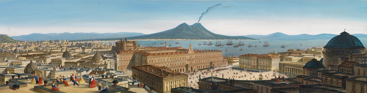 Piazza del Plebiscito és a Vezúv alkotó: Leopoldo Calvi