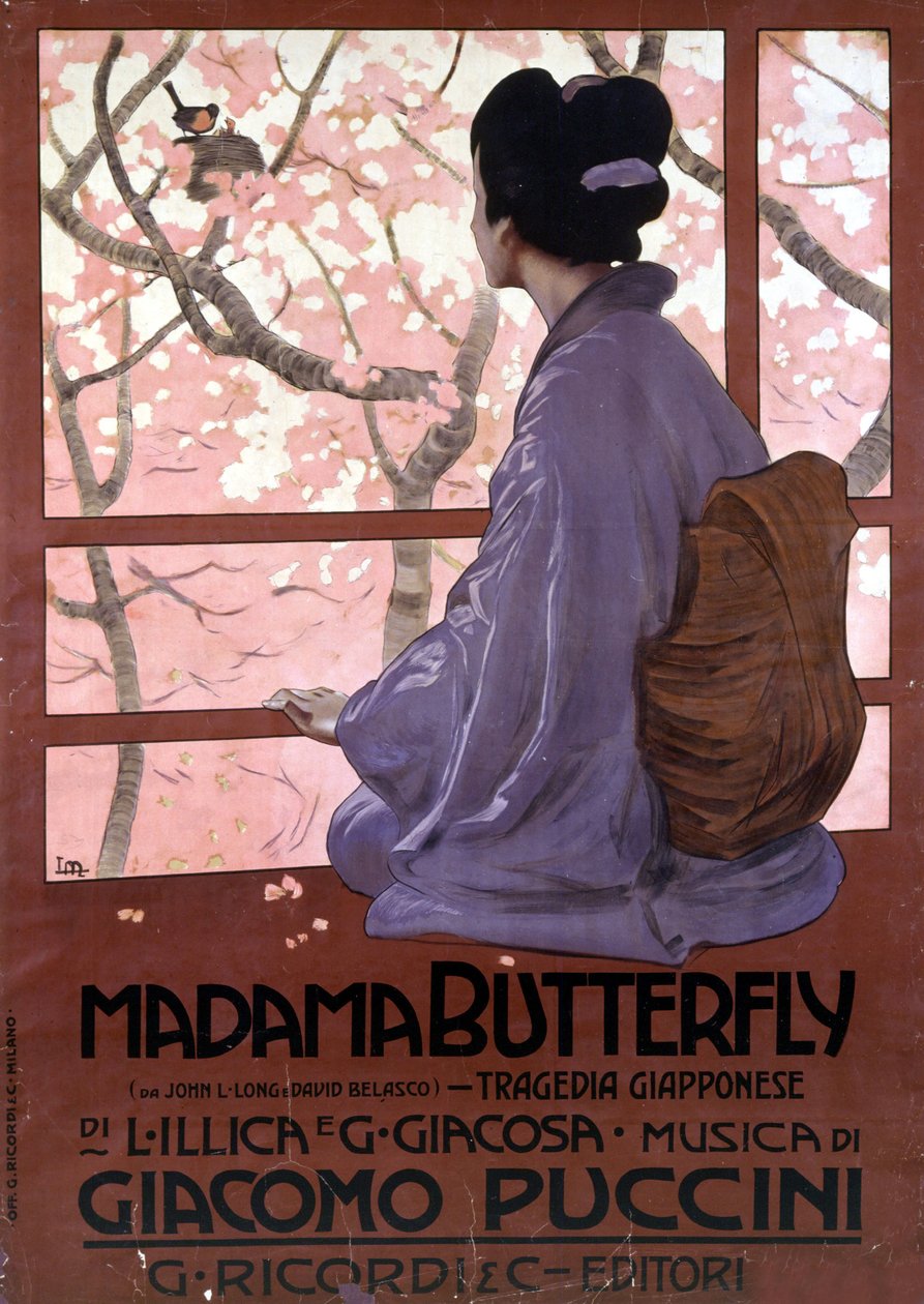 Leopoldo Metlicovitz plakátja Giacomo Puccini "Madame Butterfly" című művéhez, az első előadásra 1904. február 17-én. alkotó: Leopoldo Metlicovitz