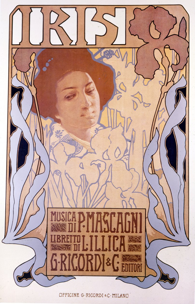 Írisz: Pietro Mascagni, plakát: Leopoldo Metlicovitz, librettó: Luigi Illica, 1898. alkotó: Leopoldo Metlicovitz