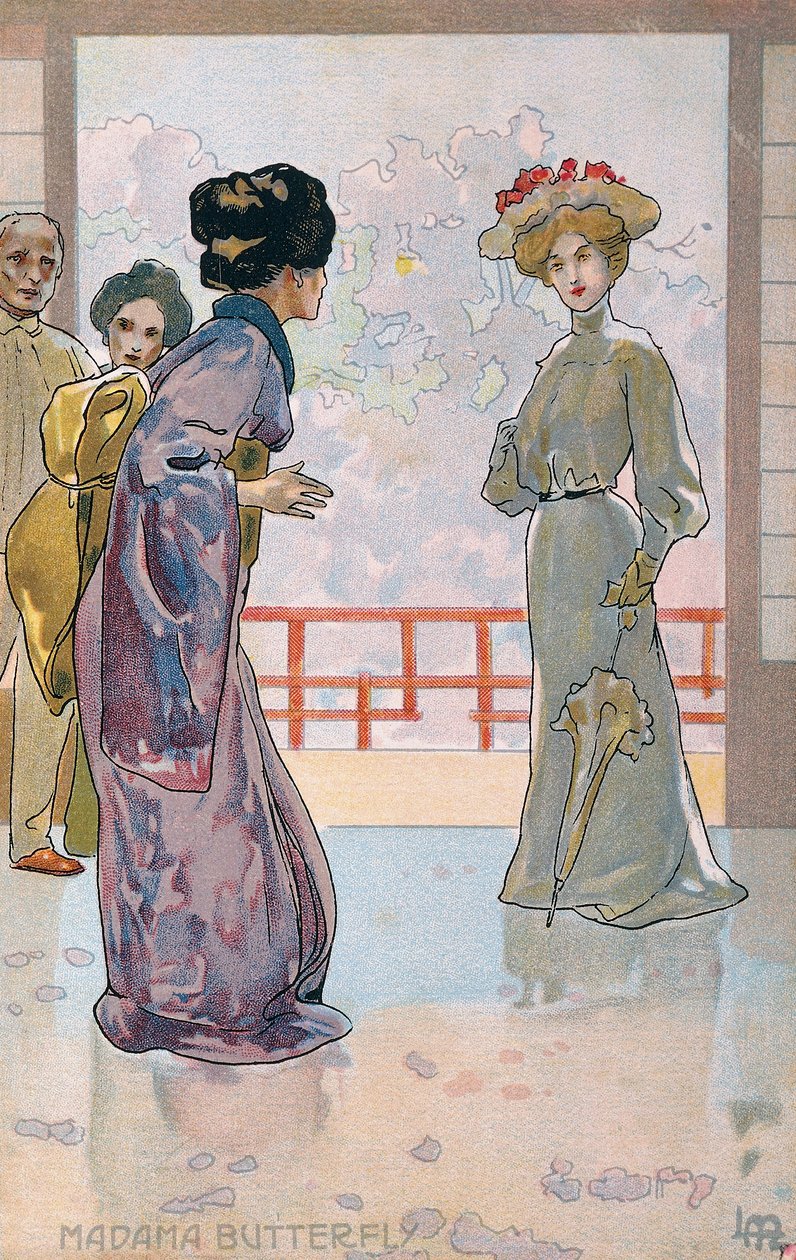 Képeslap, amely a "Madame Butterfly" premierjére készült, Bresciában alkotó: Leopoldo Metlicovitz