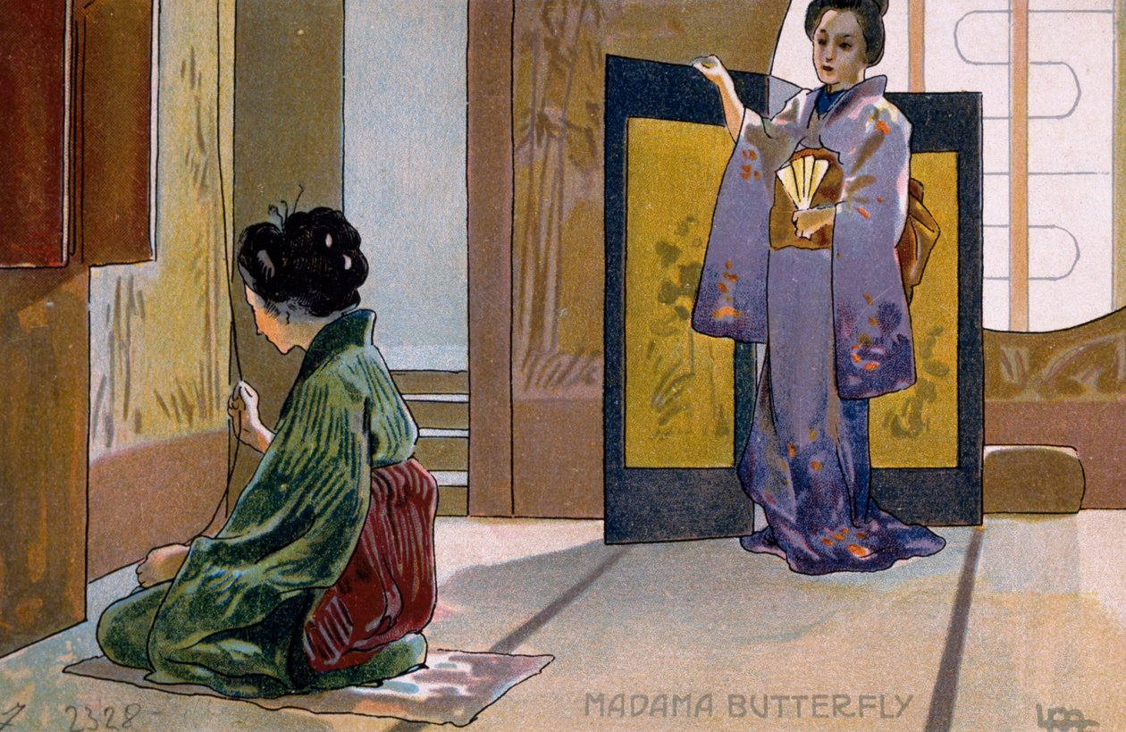 Képeslap, amely a "Madame Butterfly" premierjére készült, Bresciában alkotó: Leopoldo Metlicovitz