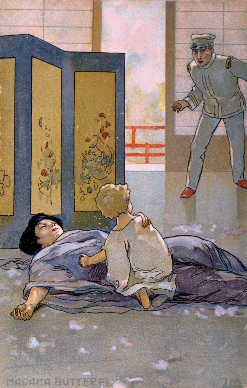 Képeslap, amely a "Madame Butterfly" premierjére készült, Bresciában alkotó: Leopoldo Metlicovitz