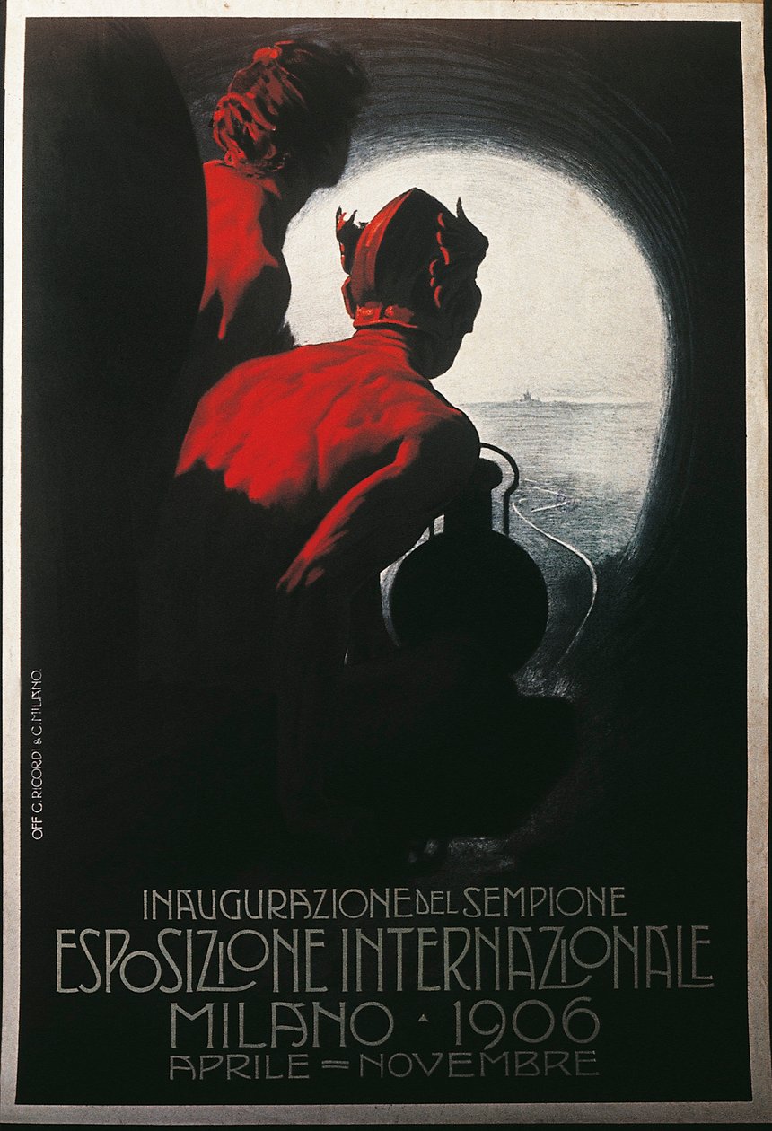 A Transalpine Simplon Alagút plakátja a milánói nemzetközi kiállításon, 1906. április-november alkotó: Leopoldo Metlicovitz