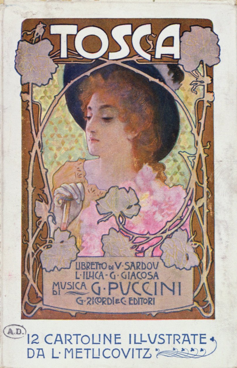 Puccini Tosca című operájának kottalapjának címlapja, 1910 körül (színes litó) alkotó: Leopoldo Metlicovitz