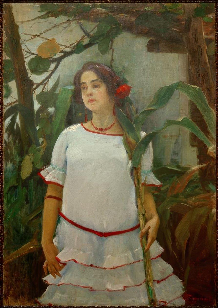 Retrato de muchacha con caña (Lány bottal) alkotó: Leopoldo Romañach