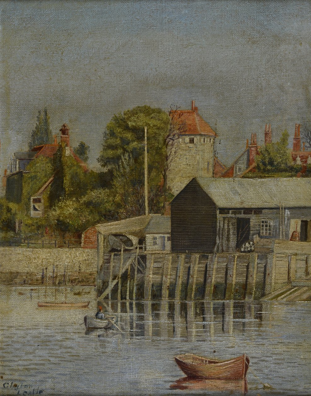 Csatornapart hajógyárral, 1884 alkotó: Leslie Clayton