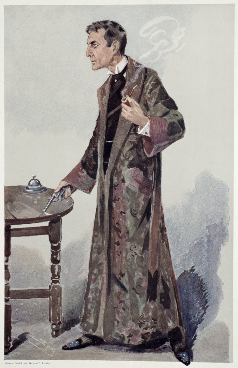 Sherlock Holmes, William Gillette színész rajzfilmje a Vanity Fairből, 1907 alkotó: Leslie Matthew Ward